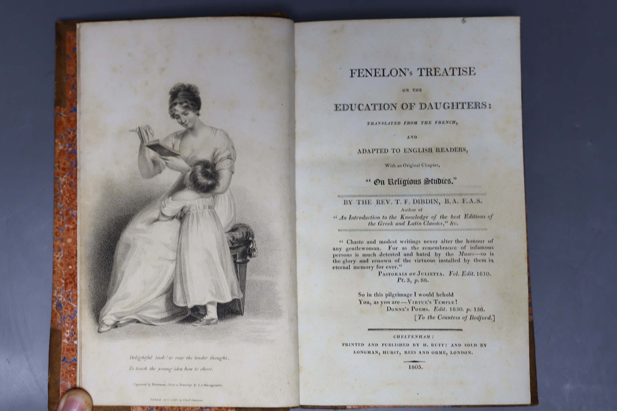 Fenelon, Francois de Salignac de La Mothe - Instructions for the Education of a Daughter. ‘’Treatise on the Education of Daughters…’’, translated by Thomas Frognall Dibdin, 8vo, half calf with marbled boards, with engrav